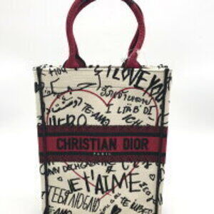 Christian Dior Book Tote Vertical Canvas White Red Black